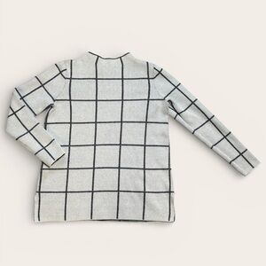 LOFT White & Black Windowpane Mock Neck Tunic Sweater
